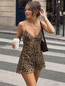 Slip Dress Summer Dresses For Women Mesh Leopard Print Mini Dress Ladies Sleeveless Sexy Dress Backless Birthday Party Dresses - Multicolor - View 4