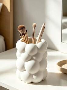 White Cloud Bubble Makeup Brush Holder, Cute 3D Spherical Storage Cup, Decorative Desktop Cosmetic Organizer, Suitable For Vanity - White - View 7
