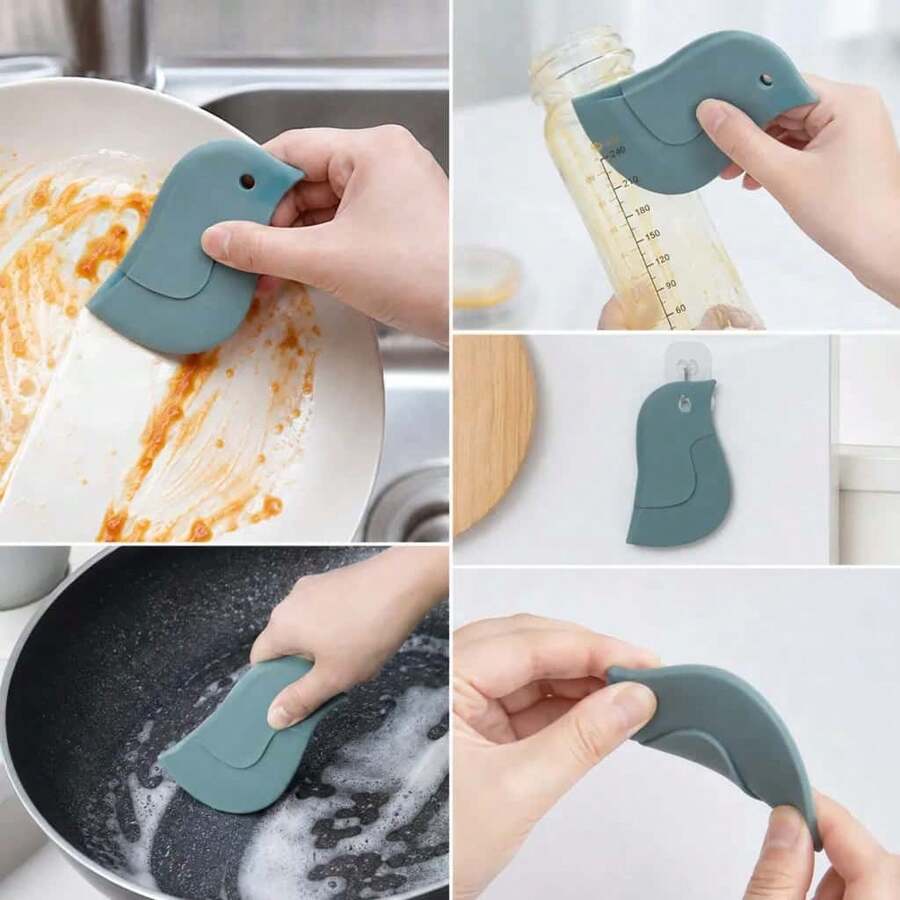 Bird-Shaped Silicone Cleaning Scraper 1/3/5pcs, Non-Scratch, Flexible Silicone Edge, Powerful Removal Of Sticky Dirt, Reusable, Dry And Wet Use, Kitchen Cleaning Tool, Suitable For Sink, Countertop, Baking Utensils, Dishes And Food Residue Cleaning; Multi-Function Bird-Shaped Silicone Scraper 1-5pcs, Non-Scratch, Soft Edge, Effective Removal Of Grease, Dry And Wet Use, Household Kitchen Cleaning Tool, Suitable For Wiping Countertop, Sink, Baking Utensils, Pot Crevices And Stains.