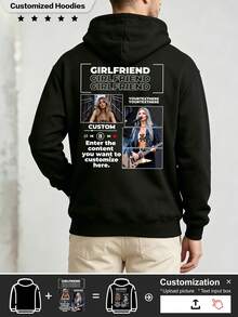 Men's Personalized Double-Sided Print Hoodie, Customizable Image Text Logo, Loose Fit Oversized Fleece Pullover, Casual Long Sleeve Sportswear, Gift For Him - Black - View 1