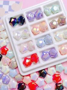 10pcs 14mm Cream Macaron Cute Star Acrylic Beads With Straight Hole, DIY Phone Chain Bracelet Jewelry Making Accessories Materials - Cream Macaron Stars - View 3