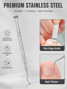 1/3/6pcs Double-Ended Stainless Steel Cuticle Pusher, Flat Blade And Nail Pick, Manicure & Pedicure Nail Groove Cleaning Tool, Suitable For Fingernail And Toenail Care - Silver - View 7