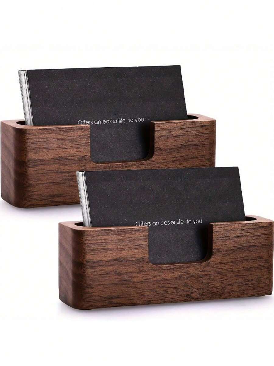 Tempat Kartu Nama Kayu dengan Slot Jari - Organizer Meja Elegan, Stand Pajangan Kartu Nama Profesional, Hadiah Sempurna untuk Hari Ayah