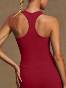 VVX Women Halter Neck Yoga Tank Tops Racerback Removable Pads Sexy Backless Workout Gym Top Casual Solid Color Soft For Gym Daily Wear - Red - View 7