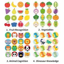 1 Set 32pcs Wooden Cartoon Animal & Plant Memory Matching Game, Animal Fruit Vegetable Dinosaur Multi-Pattern Matching Round Tiles Tabletop Game, Children Observation & Concentration Training, Parent-Child Interaction Early Education Educational Desktop Toy - Multicolor - View 6