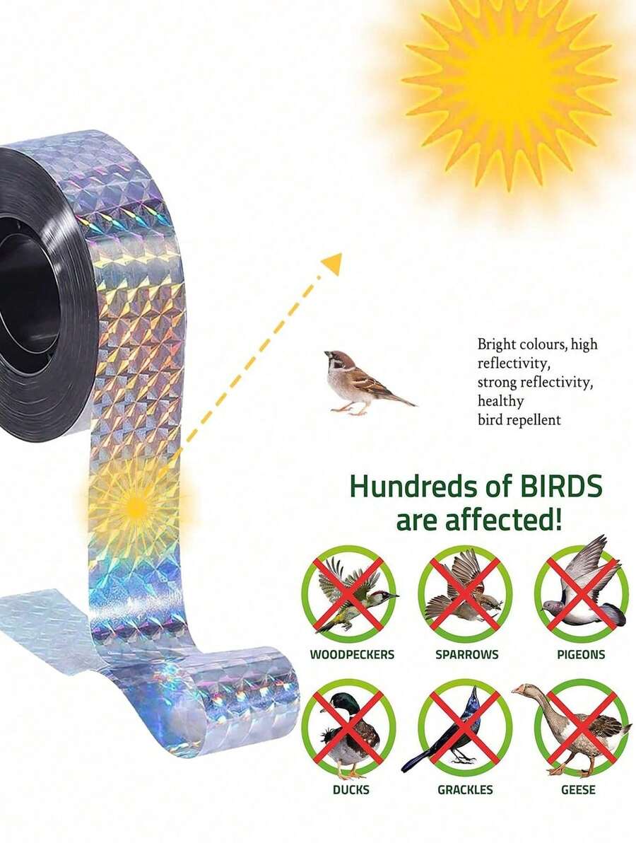1pc Laser Reflective Bird Repellent Tape, Shiny Bird Deterrent Ribbon, Waterproof Bird Repellent Strip For Yard, Farm, Orchard, Repels , Sparrows, Pigeons, Wild Ducks, Geese, Outdoor Pest Control Bird Repellent Tape - A - View 1