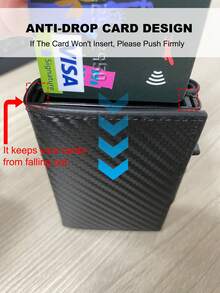 Carbon Fiber RFID Men's Wallet, Ultra-Thin Pop-Up Card Holder With Zipper Pocket, Minimalist Front Pocket Credit Card Holder, Trifold Wallet, Gift For Dad - Black - View 11