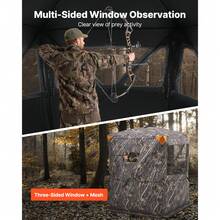 Hunting Blind, 2-3 Person Thermal Ground Blinds With Tri-Leg Chair And Carrying Bag, Portable Camouflage Tent, Durable Concealed Shelter With Silent Zipper Door And Window, For Turkey Deer - 59*59inch - View 2