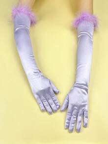 1 Pair Thick Fleecy Long Style Satin Touch Screen Gloves, Suitable For Party, Performance, Ball, Holiday Christmas Summer,Festival,Camping - Same Color - View 18