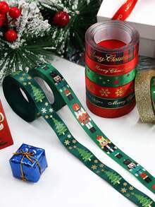 Christmas Green Red Ribbon With Merry Christmas Santa 5 Yards, Christmas Satin Ribbons For Gift Wrapping Hair Crafts Bows Making Tree Ornaments, Wreaths, Garlands, DIY Crafts - Multicolor - View 11