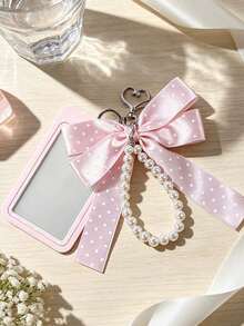 Polka Dot Card Holder With Bow Pearl Keychain,Y2k Photocard Holder, Cute Id Card Protector,Stylish Bag Pendant,Personalized Card Holder, Students Gift - Multicolor - View 6
