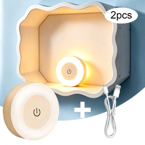 2pcs 3-Color Adjustable Touch LED Lights, Portable Wireless Cabinet Lights, Dimmable, Suitable For Bedroom, Kitchen Countertop, Stairs, Hallway