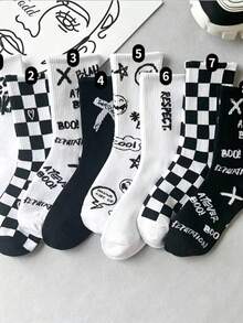 1/4/6/8 pares de calcetines de media caña para mujer, estilo callejero versátil y muy atractivo, calcetines largos blancos personalizados para deportes de otoño, estilo universitario - Multicolor - Ver 2