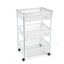 3‑Tier Rolling Storage Trolley, Large‑Capacity Hollow Basket Organizer Rack, Detachable Design, Plastic Material, Rectangular Multi‑Layer Storage Shelf, Mobile Utility Cart Suitable For Kitchen, Bathroom, Bedroom And More - Multicolor - View 15