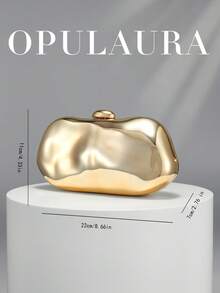 OpulAura Gold European Style Women's Acrylic Minaudiere Clutch, Asymmetric Box Design With Color-Block Clasp, For Parties, Banquets, Valentine's Day - Gold - View 6