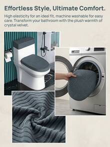 2pcs Set, Elastic Flannel Toilet Seat & Tank Cover Set. Easy Installation, Elastic Fabric Toilet Seat Cover Set, Suitable For Winter Bathroom Warmth, Old Toilet Beautification & Renovation, And Daily Dust Protection. Fits Multiple Toilet Models; Ultra-Soft Flannel Material Enhances Toilet Comfort, Say Goodbye To Cold Touch; Dark Geometric Pattern Is Dirt-Resistant And Machine Washable, Easy And Quick Maintenance. - Multicolor - View 3