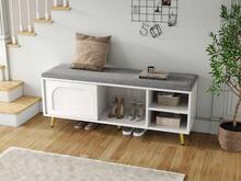Shoe Bench, Shoe Rack With Bench, Bench With Seat Cushion, Shoe Cabinet With Storage Space, Wardrobe Bench, White, Dimensions: W121 X D35 X H49 Cm, 121 X 35 X 49 Cm - A - View 9