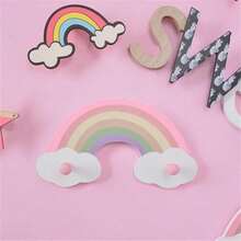 1pc Handmade Rainbow Cloud Shaped Wooden Wall Hook - Bohemian Style Wall Decor Hook, Suitable For Children's Room And Towel Storage - Multicolor - View 4