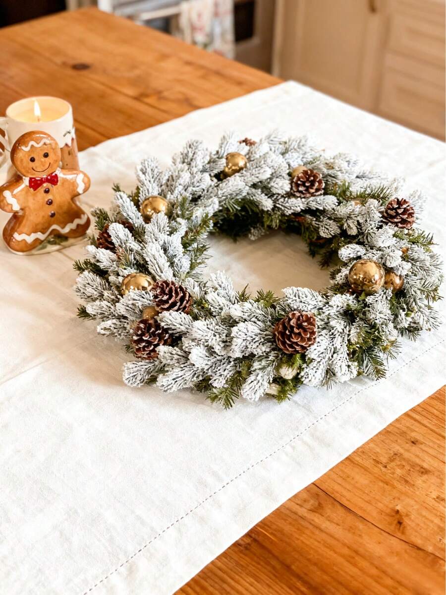 1pc 6-Foot Artificial Green Christmas Pine Wreath, Perfect For Winter Holiday Decor On Mantels, Table Runners, And As A Centerpiece, Christmas Decoration - Powder - View 1
