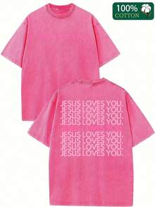 Camiseta con efecto lavado y estampado de letras de estilo religioso - Ropa cristiana, top unisex de cuello redondo, adecuada para la iglesia, uso casual, ideal para regalar. - Azul - Ver 1
