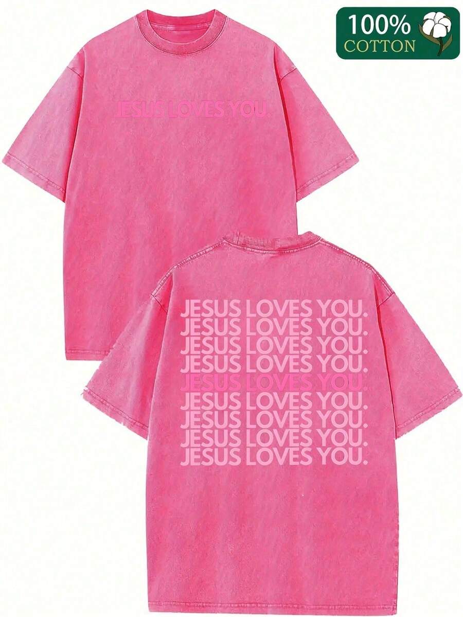 Camiseta con efecto lavado y estampado de letras de estilo religioso - Ropa cristiana, top unisex de cuello redondo, adecuada para la iglesia, uso casual, ideal para regalar. - Azul - Ver 1