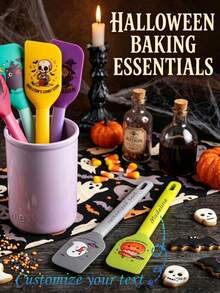 Custom Text Logo Halloween Theme Silicone Scraper, Heat-Resistant Non-Stick Baking Spatula, Cute Cartoon Pumpkin Cat Skull Pattern, Reusable Kitchen Utensil, Suitable For Cooking Baking Stirring Scraping, Dishwasher Baking Tool - Multicolor - View 1