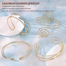 4PCS Upper Arm Cuff Bracelets For Women Gold Silver Cuff Bangle Bracelet Adjustable Upper Arm Bands Armband Set Simple Open Armlet - Bracelet Set - View 4