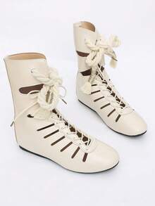 Hollow Out Roman Ankle Boots Women's Tassel Rope Lace-Up Flat Ankle Boots Bohemian Style Hollow Out Gladiator Sandals - Beige - View 1