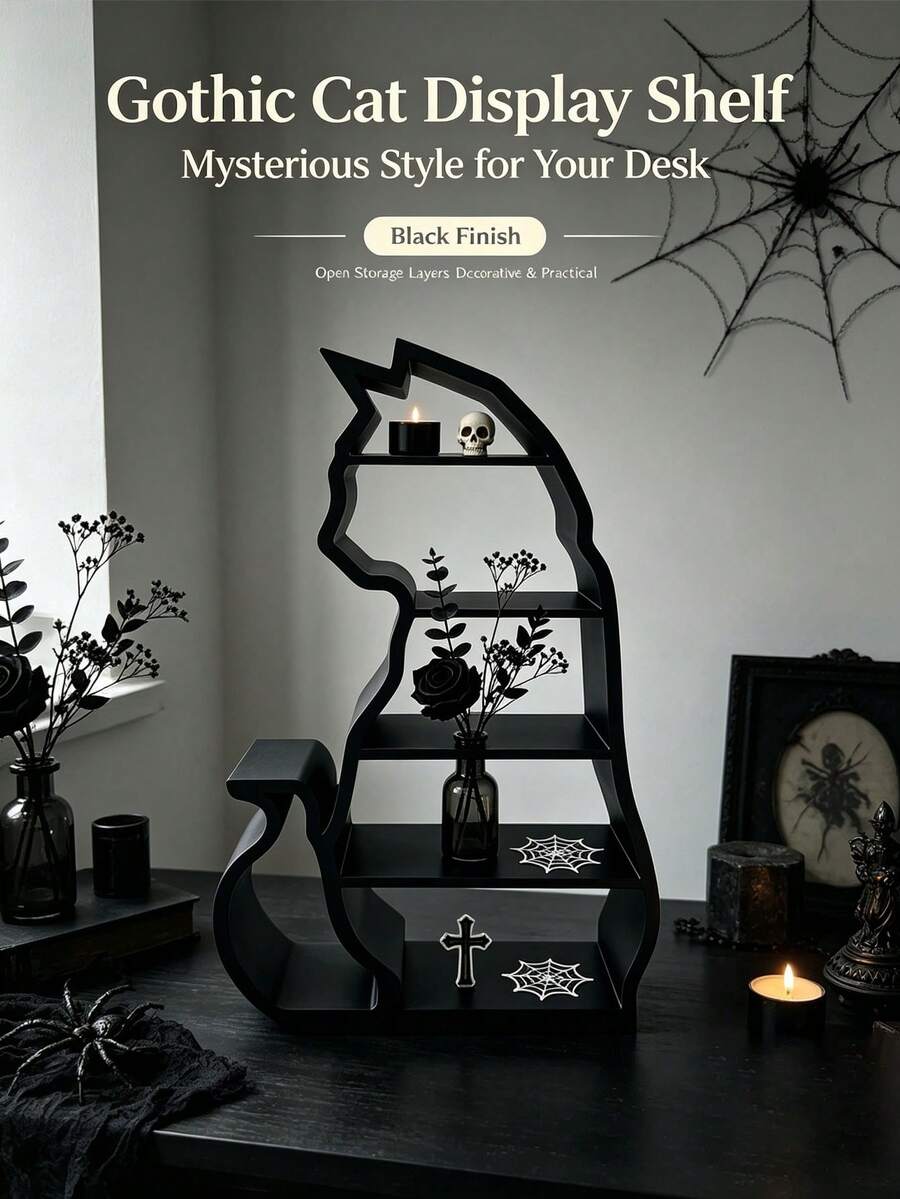Dark Style Cat Mini Storage Rack, Dollhouse Scene Decoration, Multi-Layer Figure Storage Display Shelf, Model Photography Prop, Collectible Craft - Multicolor - View 1