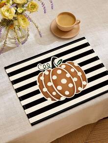 1pc Halloween Pattern Table Runner, 4pcs Halloween Pattern Placemats, Suitable For Holiday, Party, Birthday, Dinner, Kitchen Dining Table Decoration, All-Season Room Decor, Home Textile Decoration Table Runner - Multicolor - View 5