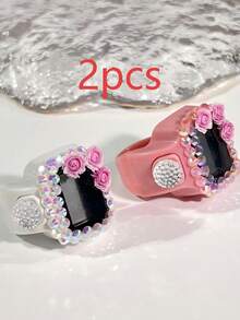 Rhinestone Rose Decor Electronic Finger Ring Counter, Resettable Digital Display Portable Finger Tally Ring - Multicolor - View 15