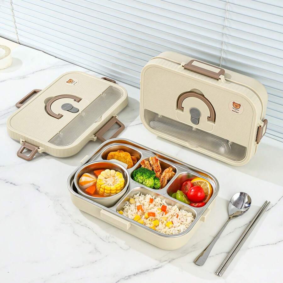 304 Stainless Steel Lunch Box, Bento Box Adult, Leakproof Japanese Bento Box With Utensils And Soup Bowl, Microwaveable Metal Lunch Box, Stainless Steel Containers With Lids, For School Student