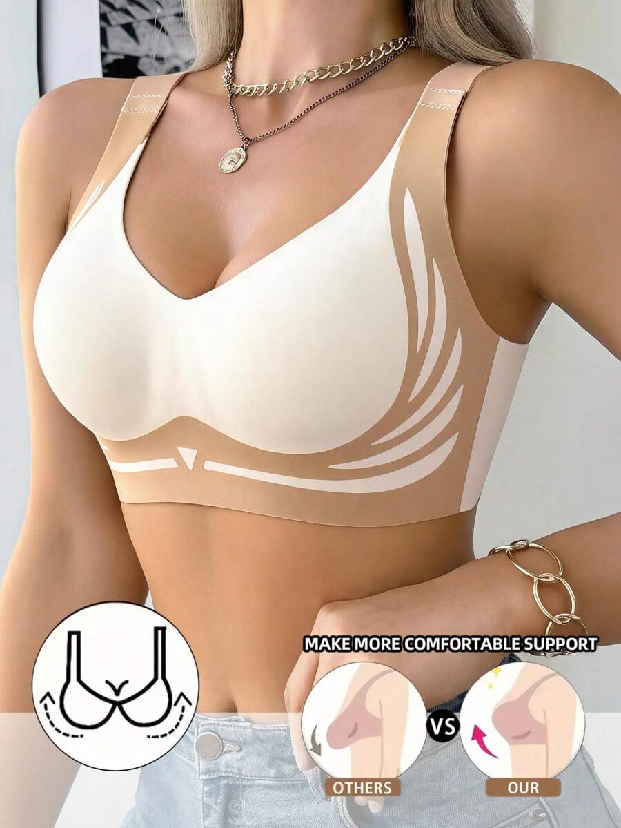 女款拼色無鋼圈背心式內衣,優雅舒適內著 - 白色 - 查看 1