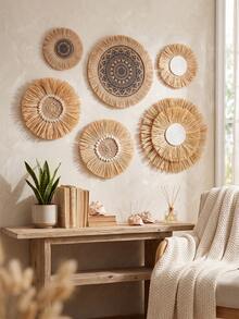 2 piezas/1 pieza Cestas de pared tejidas a mano, decoración de pared de estilo rústico bohemio con cestas de mimbre y ratán, adecuado para el hogar, la cocina, el campo, la mesa, la sala de estar, arte de pared único - Multicolor - Ver 3