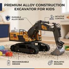 1:14 Scale Remote Control Excavator Toy With Sound And Simulated Smoke, Yellow - Yellow - View 9