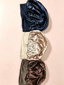 1/3pcs Women's Multi-Color Satin Wide Brim Sleep Cap, Suitable For Daily Use - Multicolor - View 11