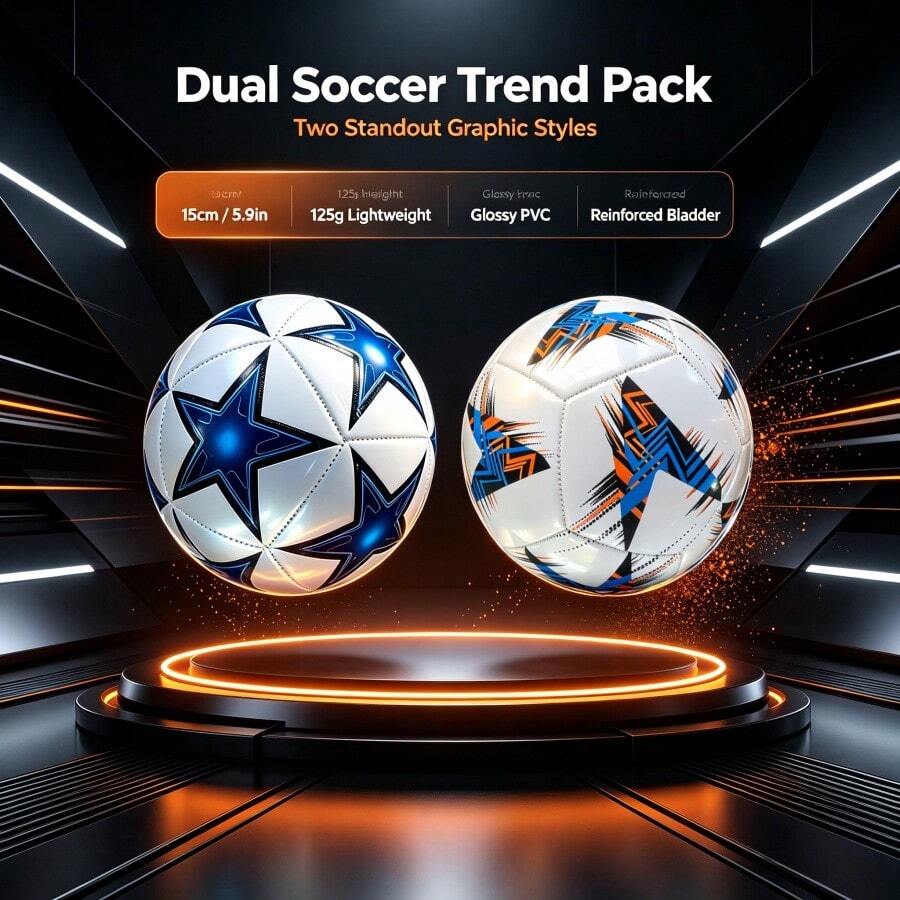 2pcs Different Pattern Lightweight Tech Fashion Footballs, Optimized Ball Weight Distribution, Long-Term Control Without Fatigue. Normal Use On Wet Fields After Rain. Futuristic Appearance, Breaking Away From Traditional Monotonous Football Design, Fusion Of Sports And Art. - Blue - View 1