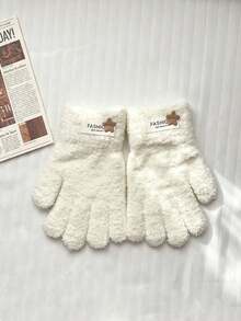 Children's 5-Finger Divided Gloves, Autumn/Winter, Unisex Baby Student Versatile Style, Five-Point Star Fabric Label Decor Gloves - Multicolor - View 4
