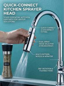 3-Mode Kitchen Faucet Aerator Replacement Nozzle, 360° Rotating High Pressure Water Tank Spray Gun Accessory, Anti-Splash Water-Saving Nozzle, Suitable For Kitchen And Bathroom Accessories - Multicolor - View 5