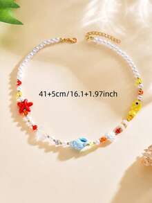 1 buah Kalung Liontin Tali Kepang Gaya Bohemian Biru untuk Wanita, Liontin Bintang Laut dan Cangkang Laut, Aksesori Putri Duyung, Cocok untuk Pakaian Pantai Musim Panas Wanita - MultiWarna - View 3