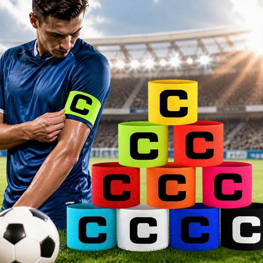 6Pcs/3Pcs/1pc Adjustable Elastic Captain Armband With Letter "C", Unisex Sports Team Captain Bands For Soccer Football Training Games, Multiple Colors Available, Outdoor Match Team Identification Accessories - Multicolor - View 1