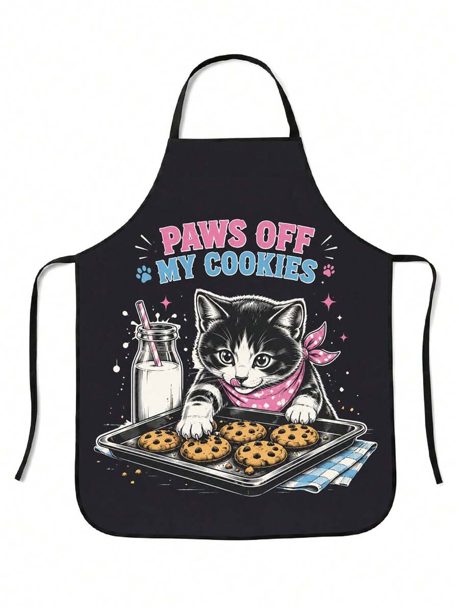 1pc Cute Cat Theme Kitchen Apron, 55x68cm Size, Durable Fabric Material, Halloween Baking Party Decoration, Suitable For Cooking And Holiday Gathering Scenes - Multicolor 3 - View 1