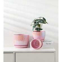 Pink Plant Pots,Ceramic Planters With Drainage Holes And Saucers Set Of 3 | Ceramic Planters For Indoor Plants | Cute Plant Pots | Mode - Pink - View 9