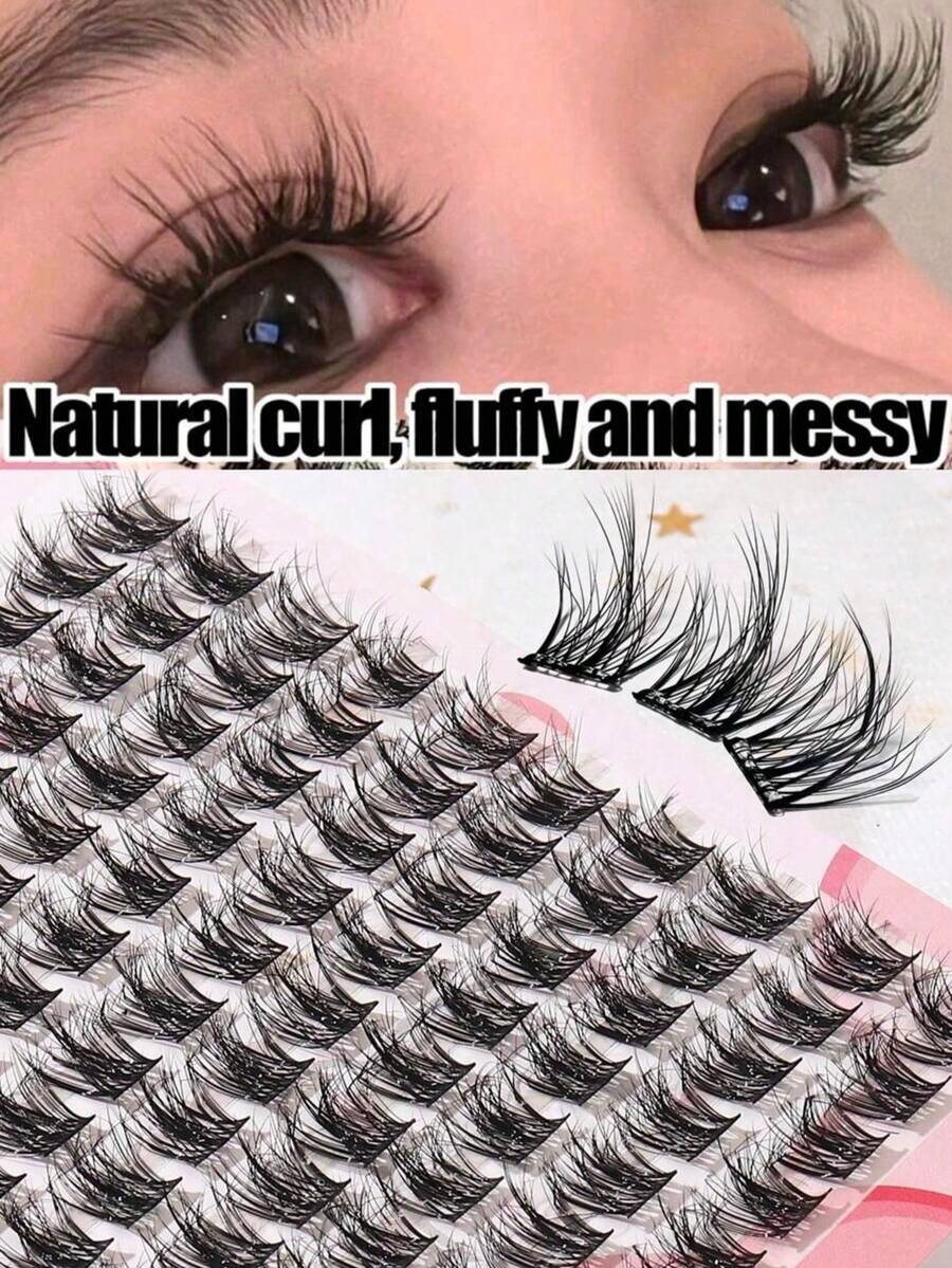 LIMEIKAI 100pcs/Pack C-Curl Fluffy 3D Volume False Eyelashes, New Single Cluster C-Curl Natural Criss-Cross Fake Lashes, Party Cosplay Eyelash Extensions, Eyelash Clusters, Individual False Lashes