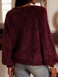 Autumn/Winter Plus Size Women's Fashion Elegant Plush Sweater Cardigan, Suitable For Parties, Dates, Versatile Sweater Jacket - Purple - View 5