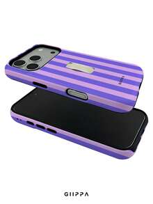 GIIPPA 1pc Purple Vertical Stripe Pattern Design, Phone 17 Pro Max Finger Strap Phone Case, Compatible With Phone 16 Pro Max, 15 Pro Max, 14 Pro Max, Korean Style High-End Fashion Fun Phone Case, Suitable For 11/12/13/14/15/16 Pro Max Plus, Elegant Design For Men And Women, Perfect Gift For Girlfriend On Christmas, Valentine's Day, Easter, Wedding Season And Birthday! - Purple - View 3