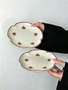 2pcs Hand-Painted Chestnut Ceramic Plates, Niche Design Handmade Matte Ceramic Single-Person Dining Tableware, Exquisite Home Breakfast Plate, Cake Snack Dish, Coffee Shop Afternoon Tea Cake Plate, Premium Gift Choice, Family Gathering Use - Multicolor - View 9