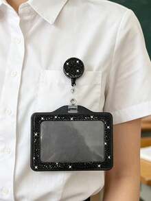 Sparkling Rhinestone ID Card Holder, Rhinestone Horizontal ID Card Holder With Clip, Small Rhinestone Retractable ID Card Holder, Cute ID Card Holder, Retractable Sparkling Crystal Card Holder, Suitable For Work ID, Bank Card, Meal Card, Work Permit, Etc., Suitable For Work, Office, Nurse, Medical, Student, Teacher, Unique Birthday Gift, Holiday Gift, Party Gift, Mother's Day Gift, Back To School Gift - Multicolor - View 3