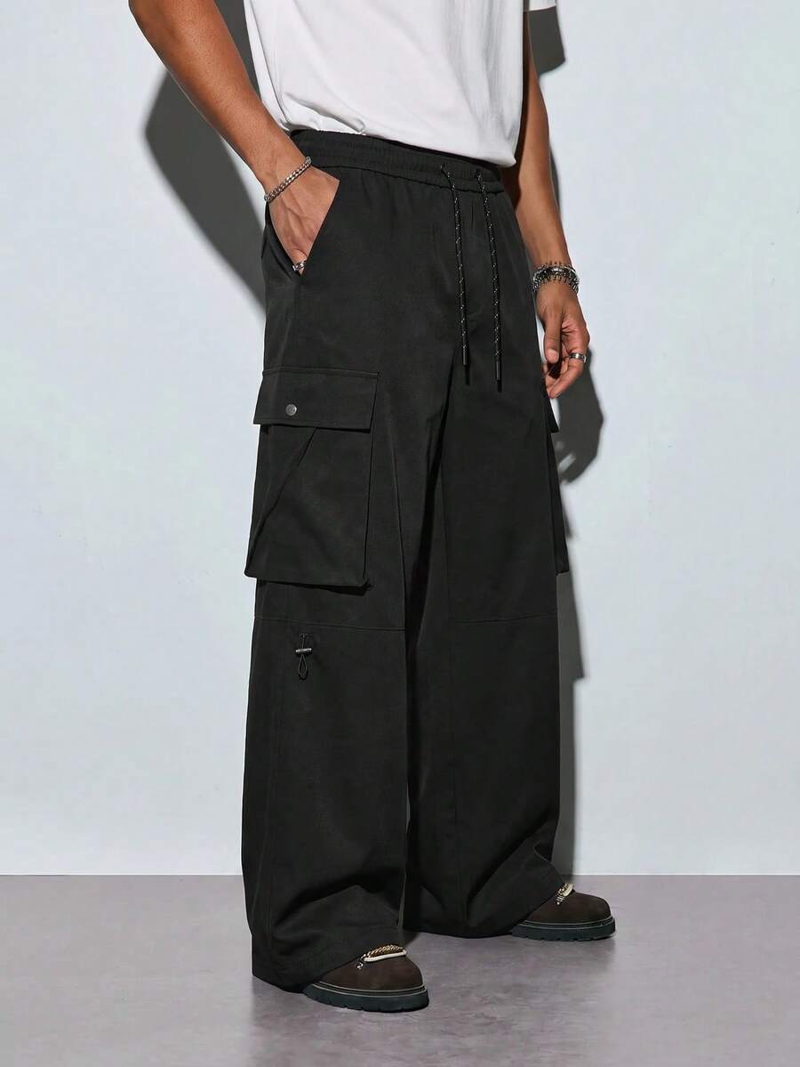 Modcrash Men's Outdoor Utility Sports Casual Loose Straight Leg Pants, Street Hip Hop Multi-Pocket Functional Trousers - Black - View 1