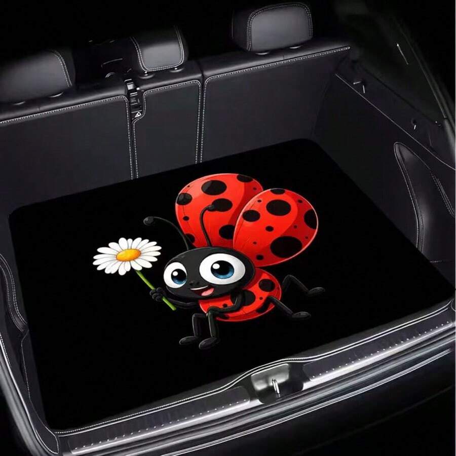 1pc Printed Car Trunk Mat, Ladybug Pattern Design, Crystal Velvet Material, Durable, Easy To Clean, Keeps Your Vehicle Clean And Tidy, Protects Your Vehicle Interior, Suitable For SUV, Truck And Sedan, Easy To Install, Outdoor Picnic Mat, Vehicle Trunk Mat | Vibrant Trunk Mat | Car Trunk Anti-Slip Mat - Ladybug - View 1